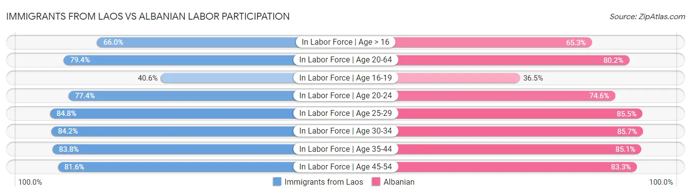 Immigrants from Laos vs Albanian Labor Participation