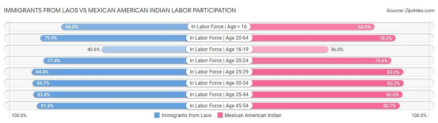 Immigrants from Laos vs Mexican American Indian Labor Participation