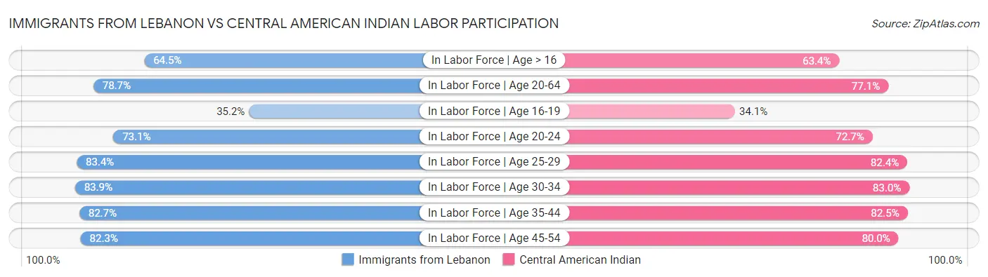 Immigrants from Lebanon vs Central American Indian Labor Participation