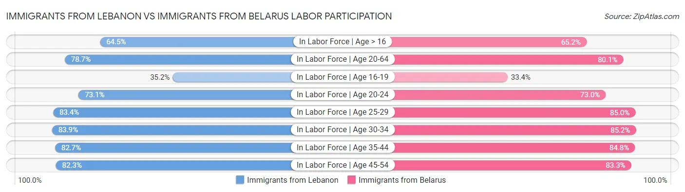 Immigrants from Lebanon vs Immigrants from Belarus Labor Participation