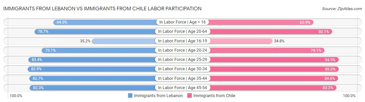 Immigrants from Lebanon vs Immigrants from Chile Labor Participation