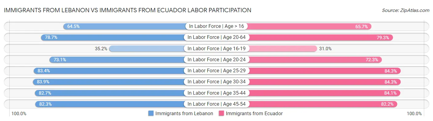 Immigrants from Lebanon vs Immigrants from Ecuador Labor Participation