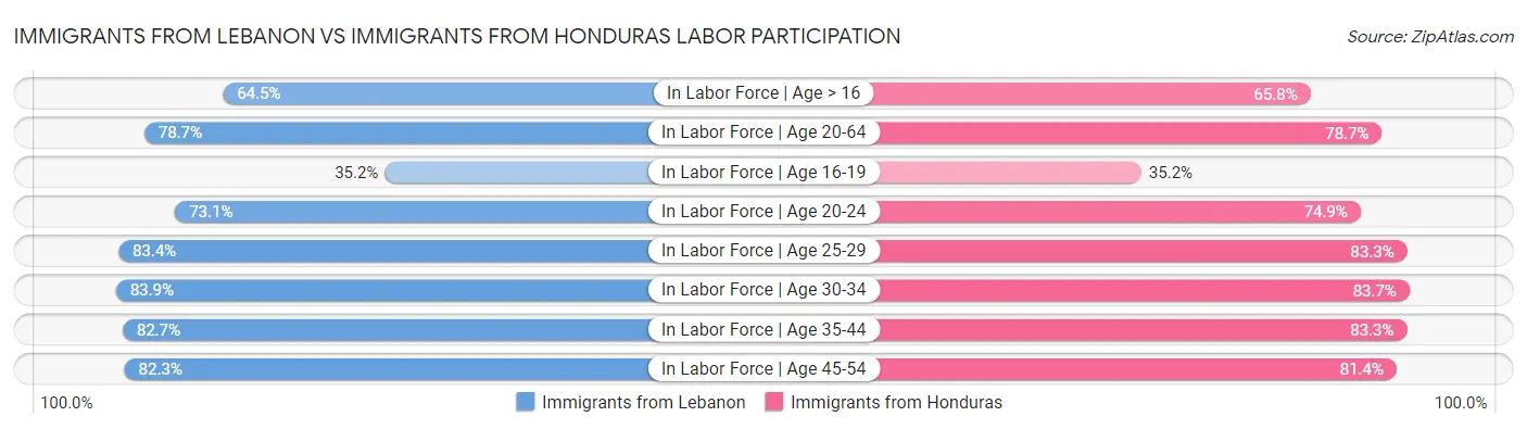 Immigrants from Lebanon vs Immigrants from Honduras Labor Participation