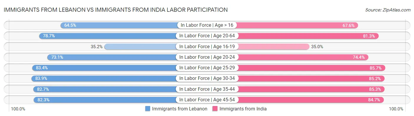 Immigrants from Lebanon vs Immigrants from India Labor Participation
