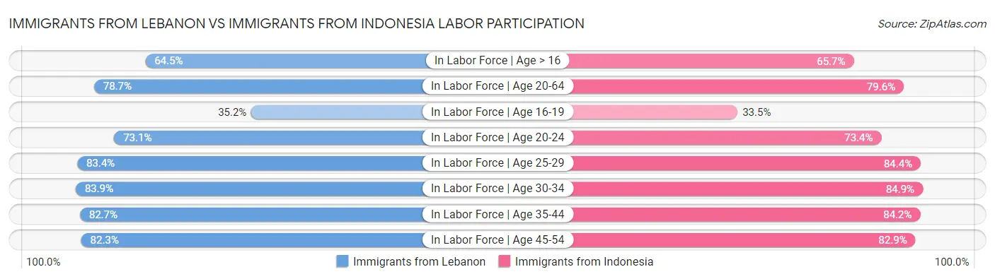Immigrants from Lebanon vs Immigrants from Indonesia Labor Participation