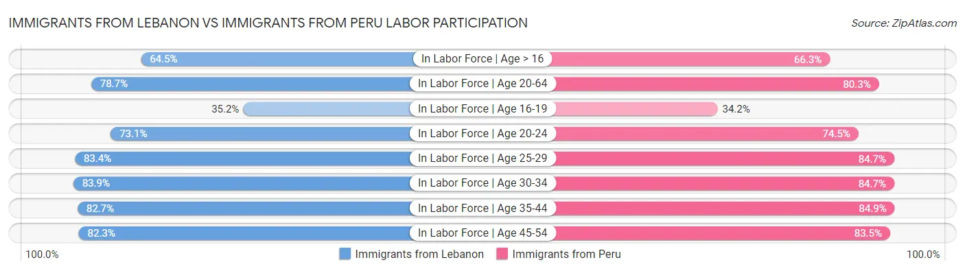 Immigrants from Lebanon vs Immigrants from Peru Labor Participation