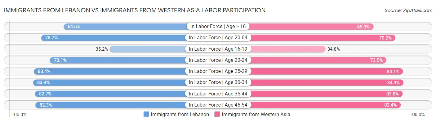 Immigrants from Lebanon vs Immigrants from Western Asia Labor Participation
