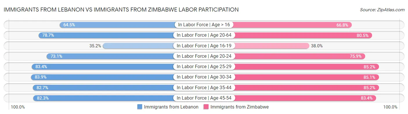 Immigrants from Lebanon vs Immigrants from Zimbabwe Labor Participation