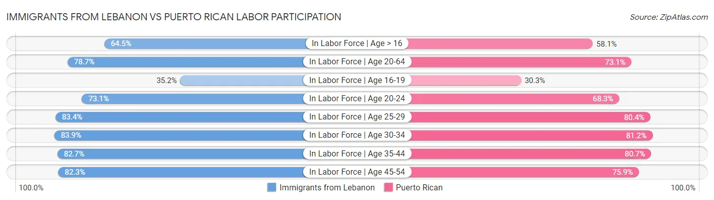Immigrants from Lebanon vs Puerto Rican Labor Participation