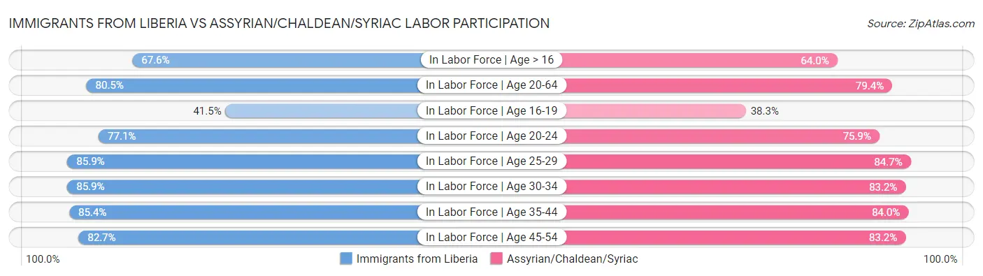 Immigrants from Liberia vs Assyrian/Chaldean/Syriac Labor Participation