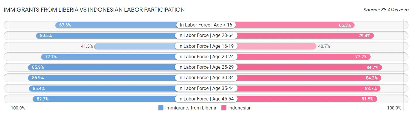 Immigrants from Liberia vs Indonesian Labor Participation
