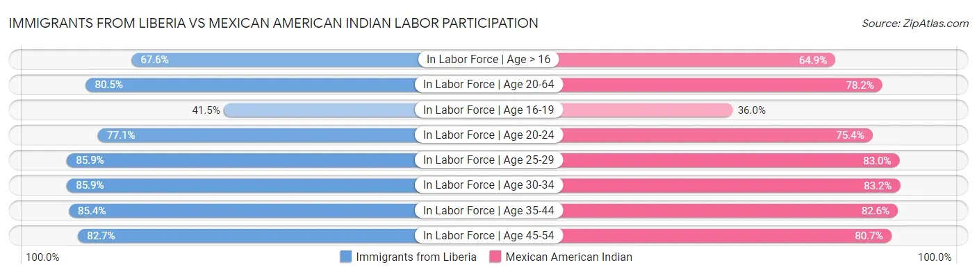 Immigrants from Liberia vs Mexican American Indian Labor Participation