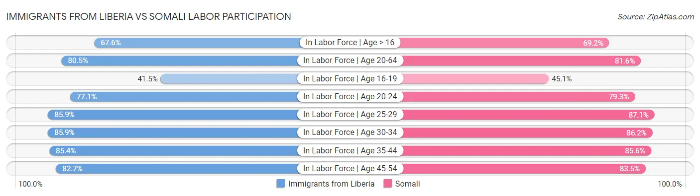 Immigrants from Liberia vs Somali Labor Participation