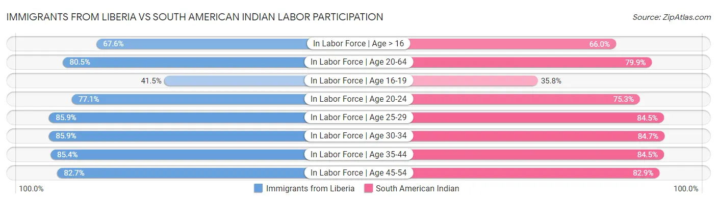 Immigrants from Liberia vs South American Indian Labor Participation