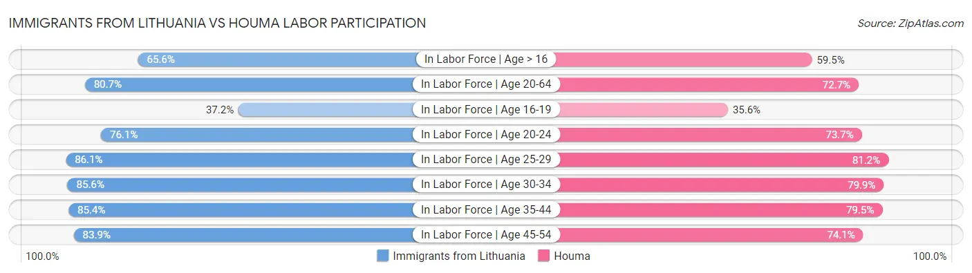 Immigrants from Lithuania vs Houma Labor Participation