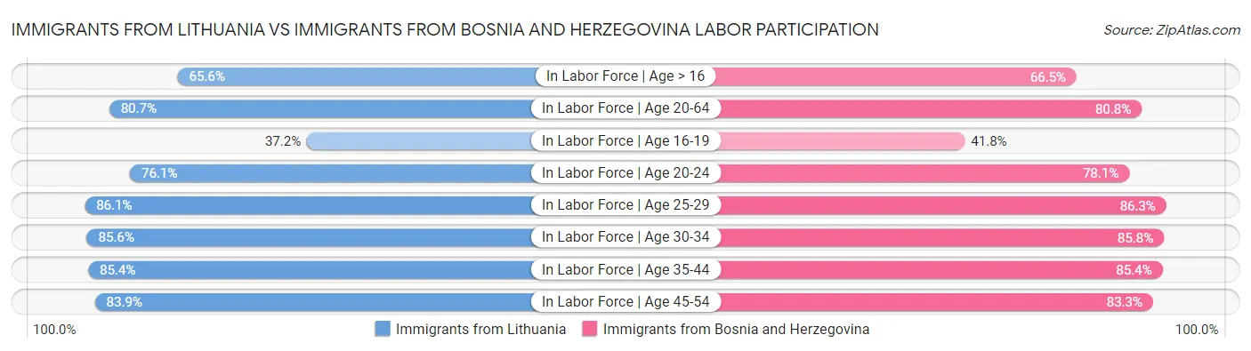 Immigrants from Lithuania vs Immigrants from Bosnia and Herzegovina Labor Participation