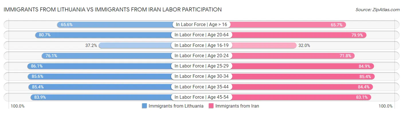 Immigrants from Lithuania vs Immigrants from Iran Labor Participation