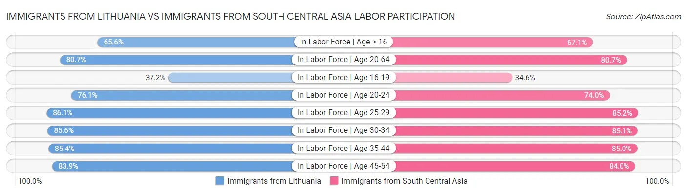 Immigrants from Lithuania vs Immigrants from South Central Asia Labor Participation