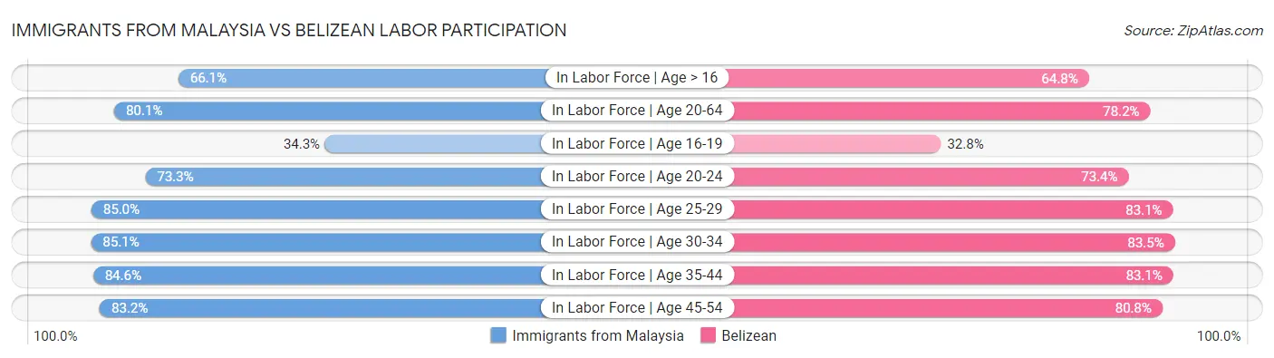 Immigrants from Malaysia vs Belizean Labor Participation
