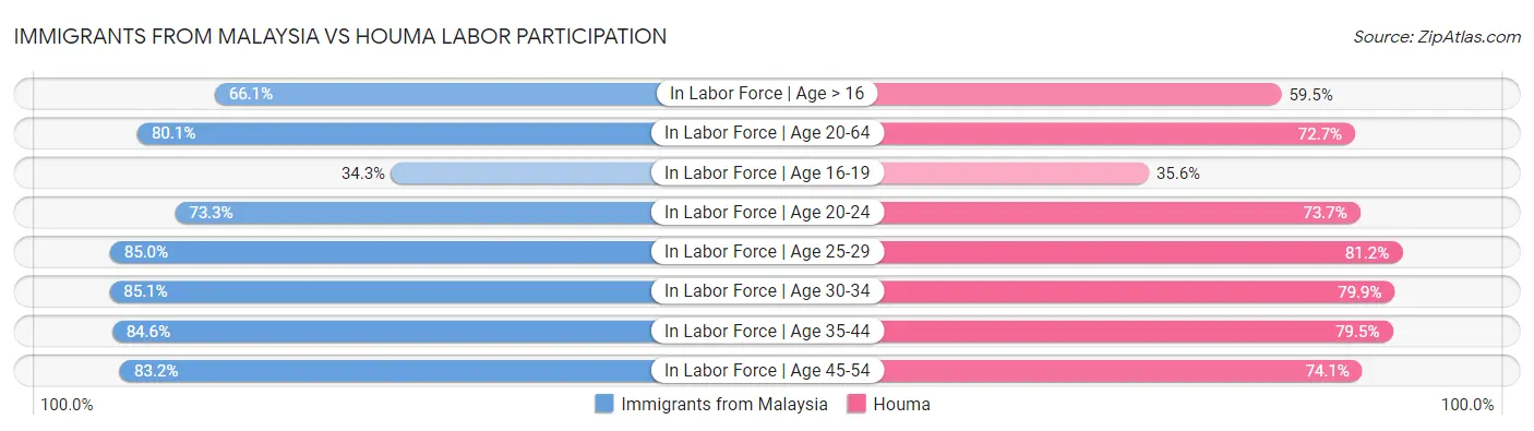 Immigrants from Malaysia vs Houma Labor Participation