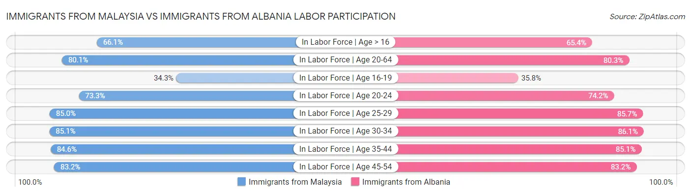 Immigrants from Malaysia vs Immigrants from Albania Labor Participation