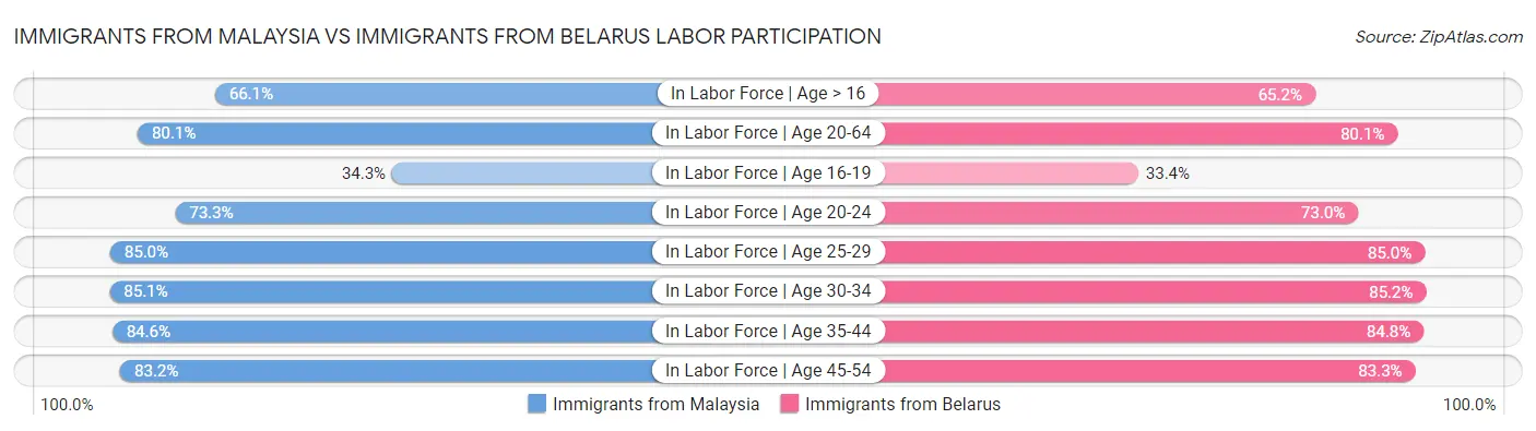 Immigrants from Malaysia vs Immigrants from Belarus Labor Participation