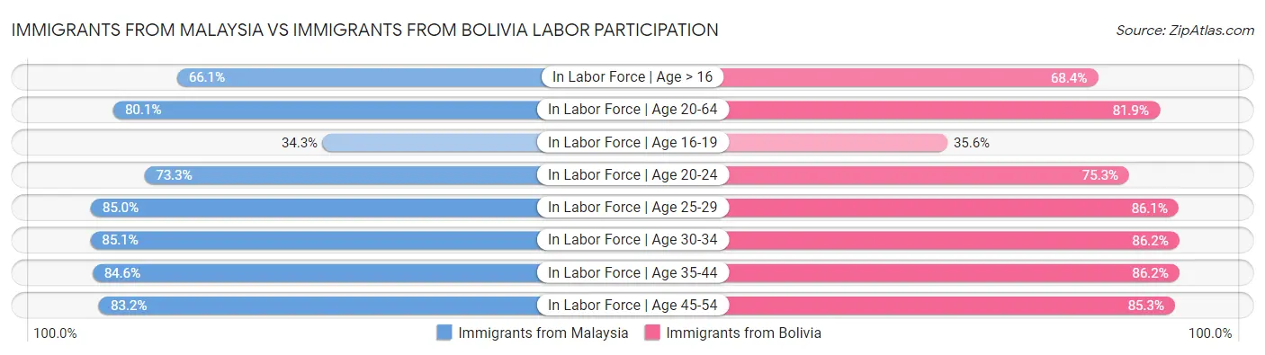 Immigrants from Malaysia vs Immigrants from Bolivia Labor Participation