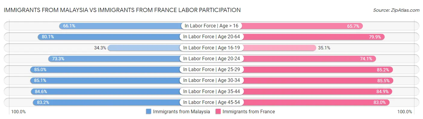 Immigrants from Malaysia vs Immigrants from France Labor Participation