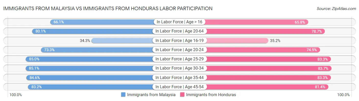 Immigrants from Malaysia vs Immigrants from Honduras Labor Participation