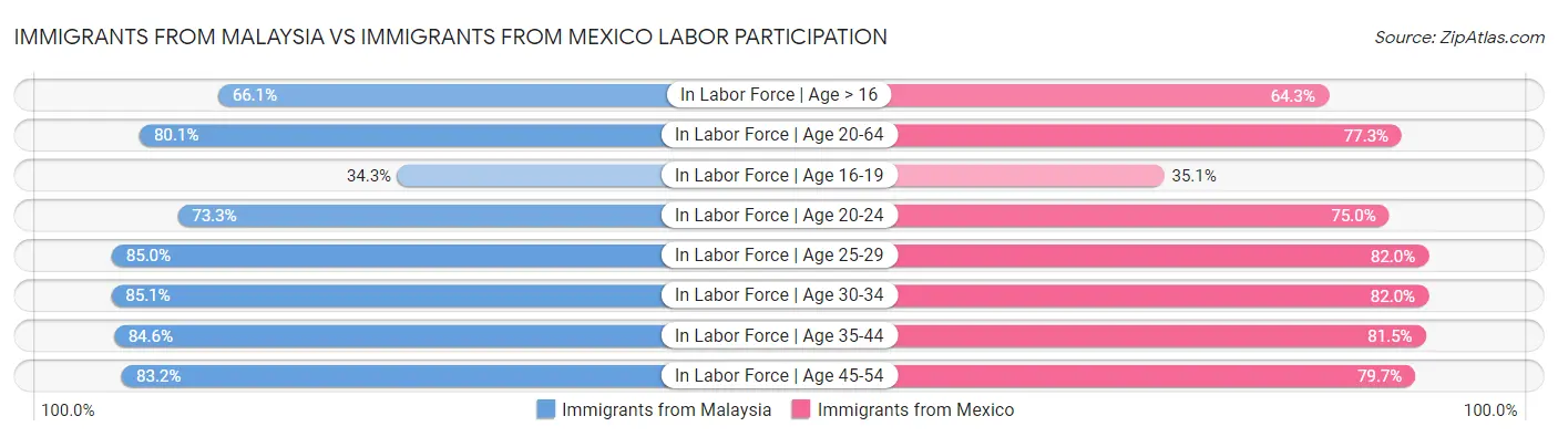 Immigrants from Malaysia vs Immigrants from Mexico Labor Participation