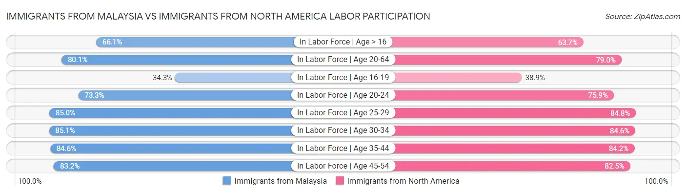 Immigrants from Malaysia vs Immigrants from North America Labor Participation