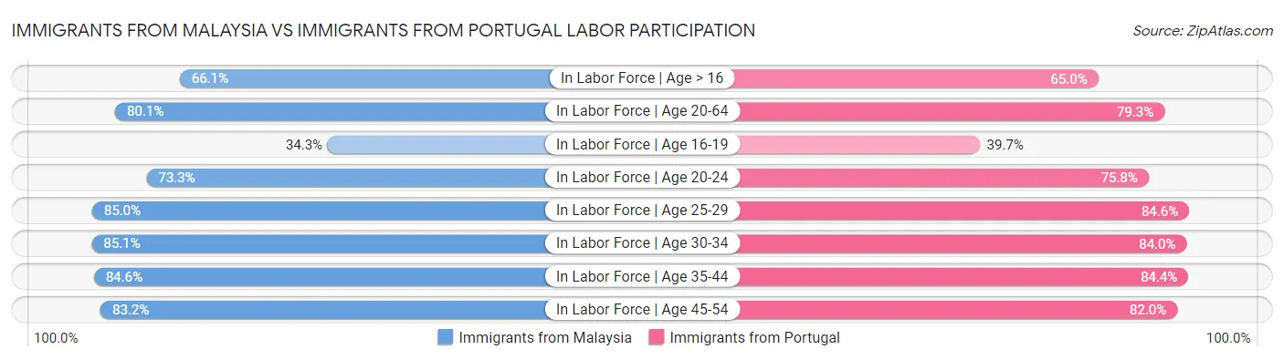 Immigrants from Malaysia vs Immigrants from Portugal Labor Participation