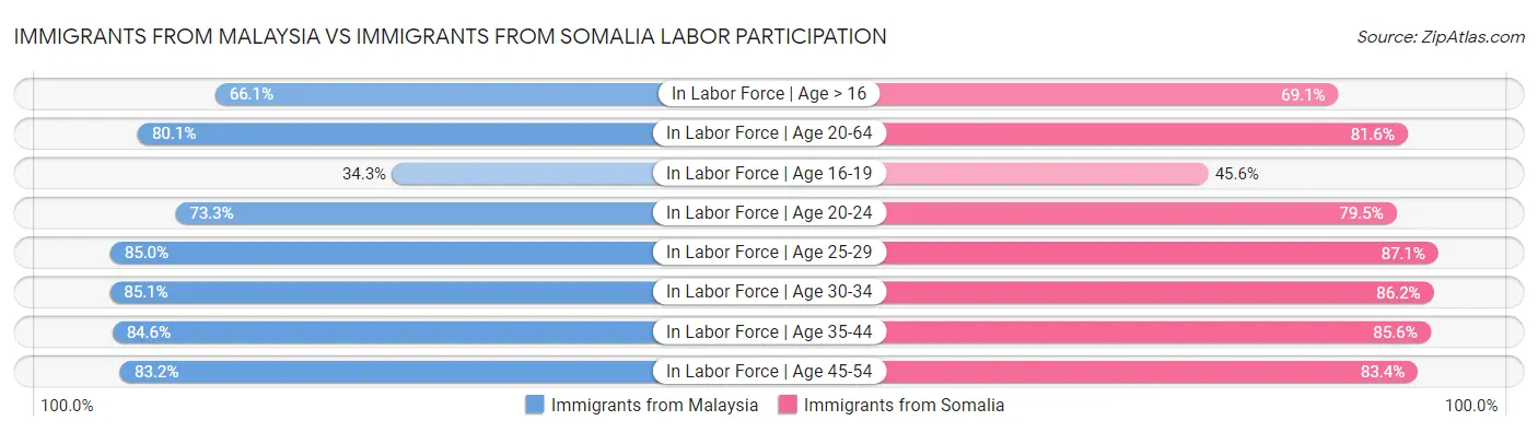 Immigrants from Malaysia vs Immigrants from Somalia Labor Participation