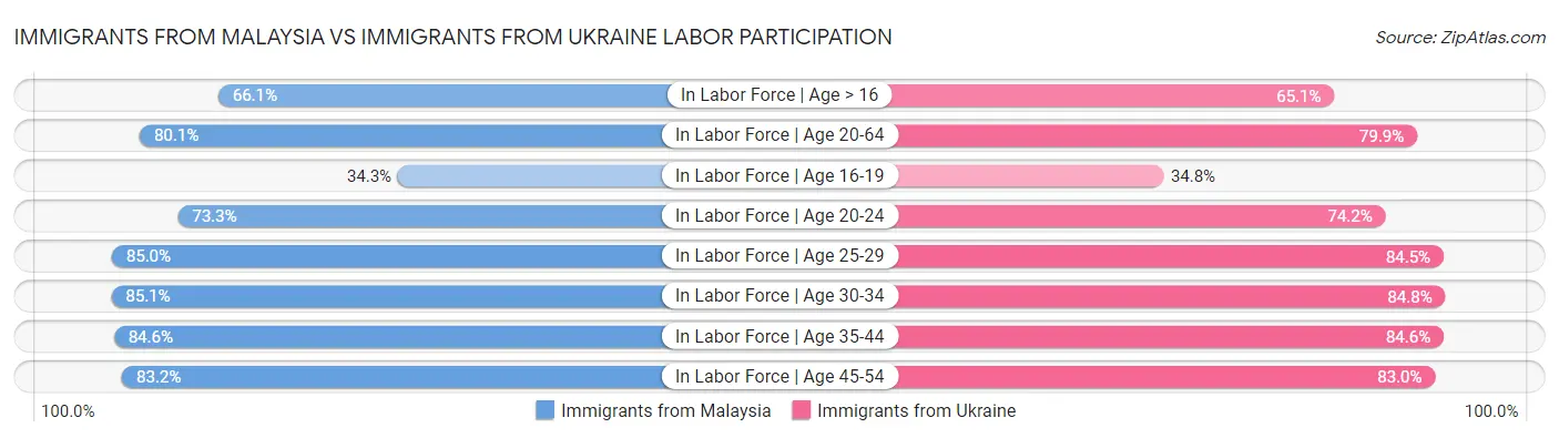 Immigrants from Malaysia vs Immigrants from Ukraine Labor Participation