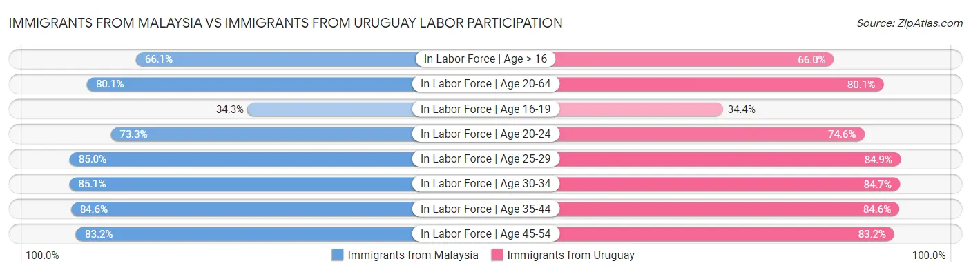 Immigrants from Malaysia vs Immigrants from Uruguay Labor Participation