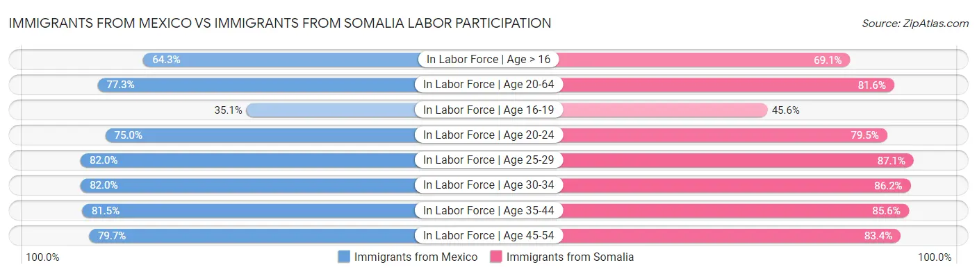 Immigrants from Mexico vs Immigrants from Somalia Labor Participation