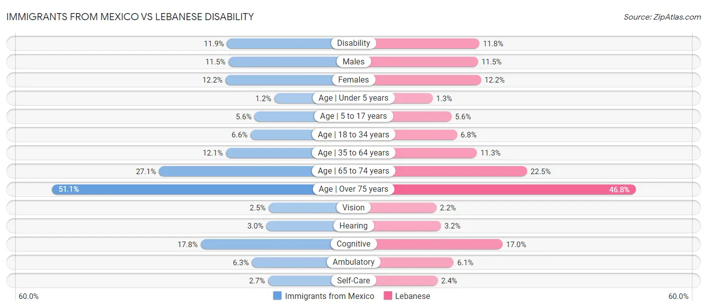 Immigrants from Mexico vs Lebanese Disability