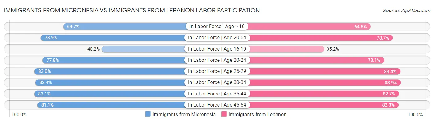 Immigrants from Micronesia vs Immigrants from Lebanon Labor Participation