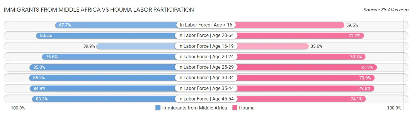 Immigrants from Middle Africa vs Houma Labor Participation