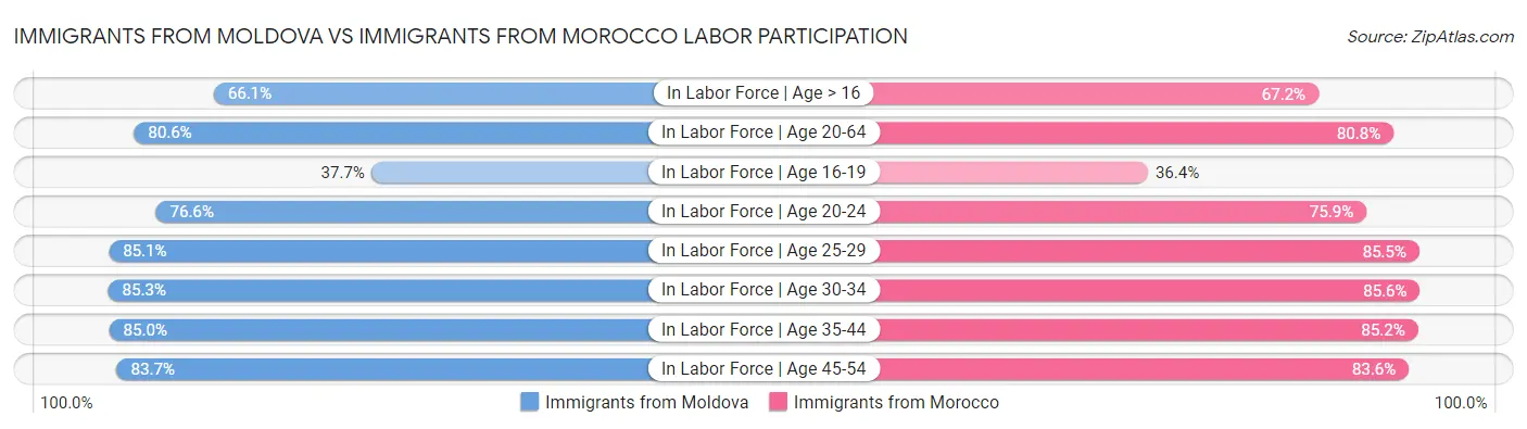 Immigrants from Moldova vs Immigrants from Morocco Labor Participation
