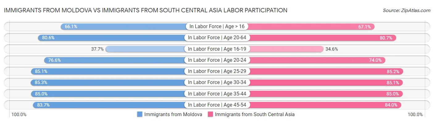 Immigrants from Moldova vs Immigrants from South Central Asia Labor Participation