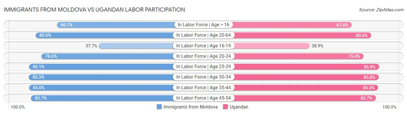 Immigrants from Moldova vs Ugandan Labor Participation
