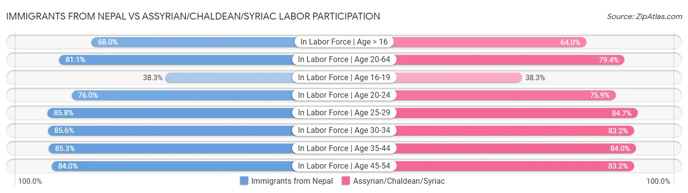 Immigrants from Nepal vs Assyrian/Chaldean/Syriac Labor Participation