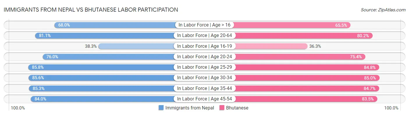 Immigrants from Nepal vs Bhutanese Labor Participation