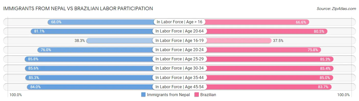 Immigrants from Nepal vs Brazilian Labor Participation