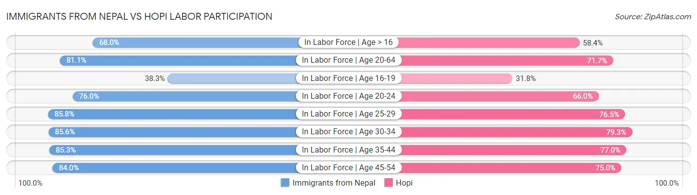 Immigrants from Nepal vs Hopi Labor Participation