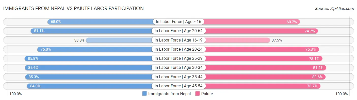 Immigrants from Nepal vs Paiute Labor Participation