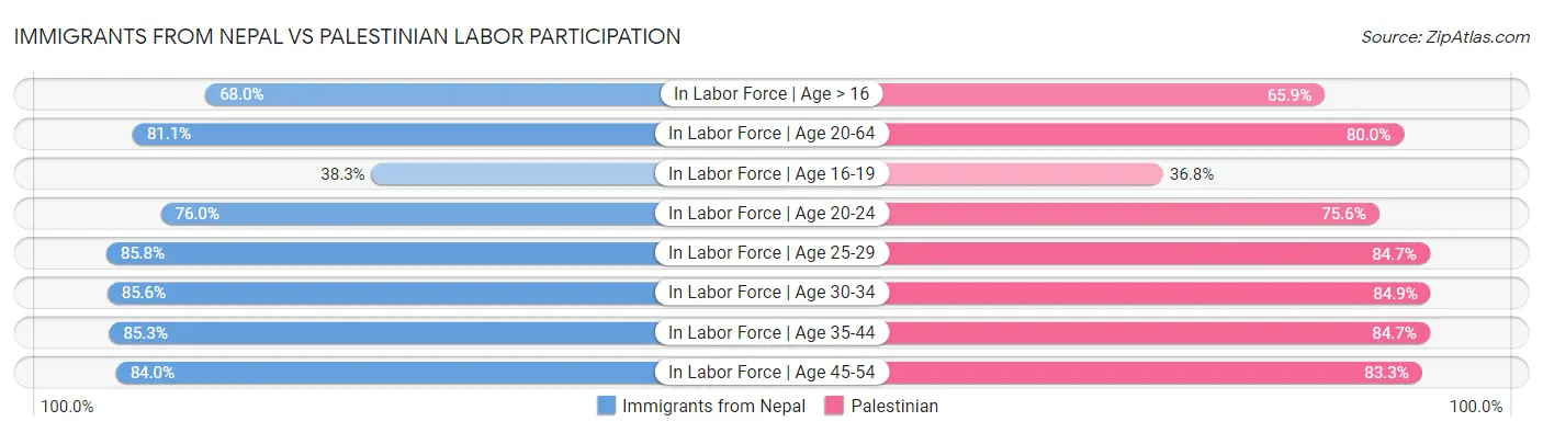 Immigrants from Nepal vs Palestinian Labor Participation