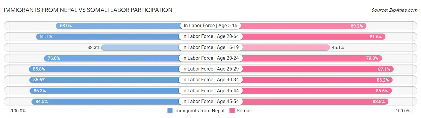 Immigrants from Nepal vs Somali Labor Participation