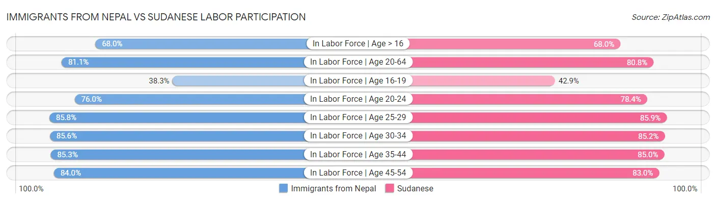 Immigrants from Nepal vs Sudanese Labor Participation